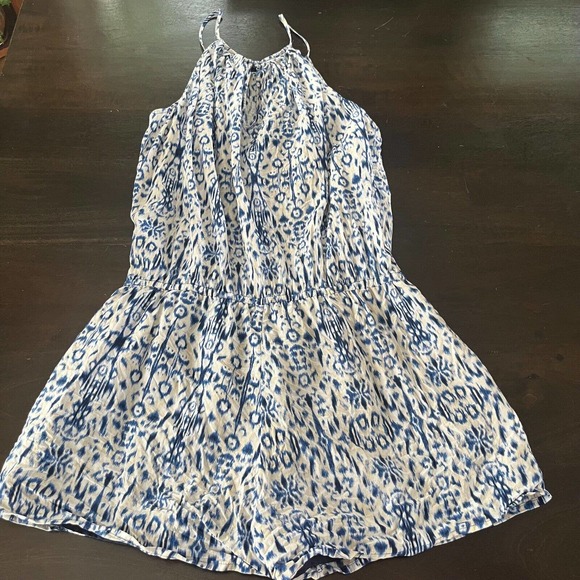 Joie Silk Lined Shorts Romper Blue White S Sleeveless Geometric Spaghett straps - Picture 4 of 7